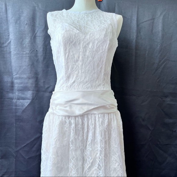 Vintage Gunne Sax by Jessica McClintock White Lace and Silk Dress - Picture 1 of 8